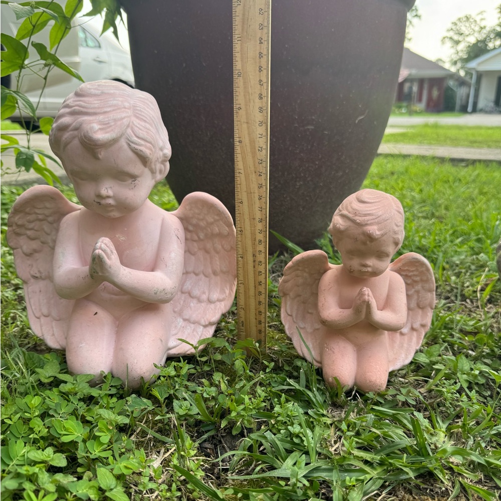Pink Praying Ceramic Cherubs American Vintage Yard Decorations
